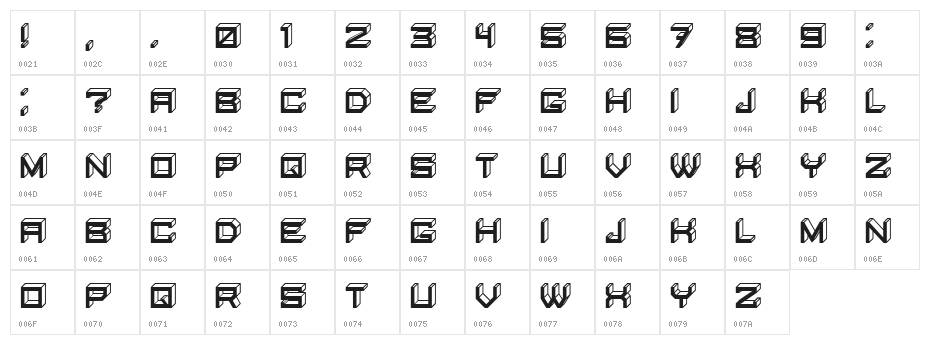 Blocky Letters Inverted Regular Character Map