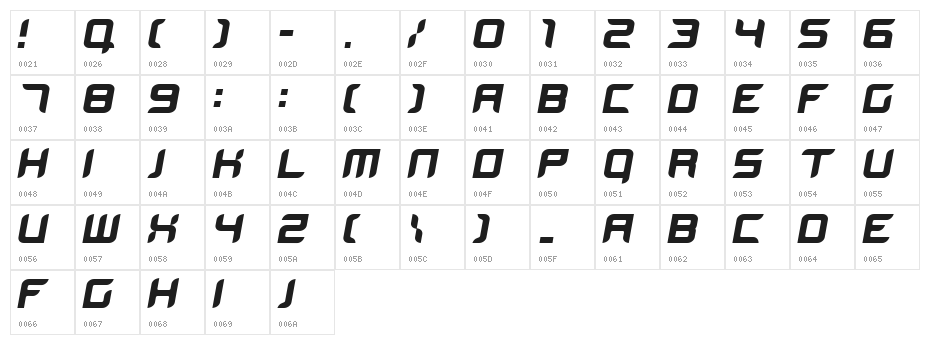 BloodWaxItalic Character Map