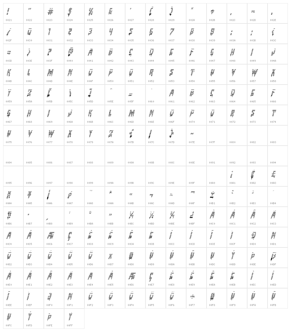 Bloodlust Gradient Italic Character Map