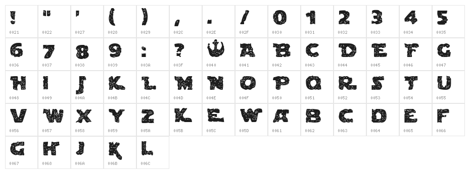 Blown DroidRegular Character Map