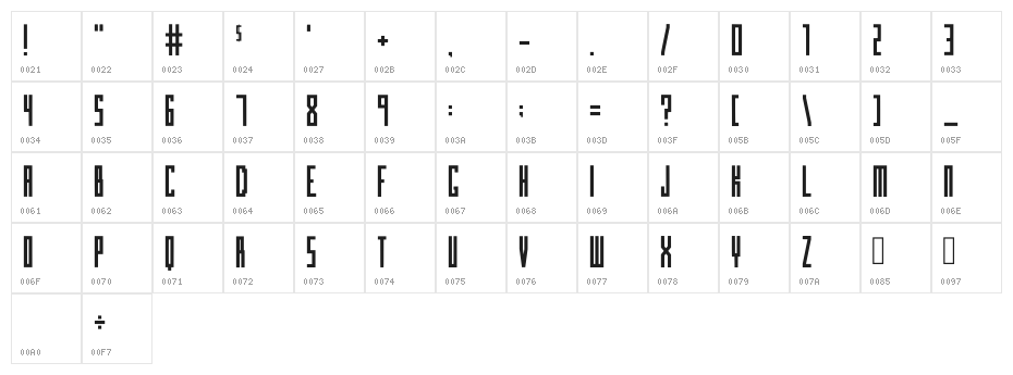 Blox Condensed Regular Character Map