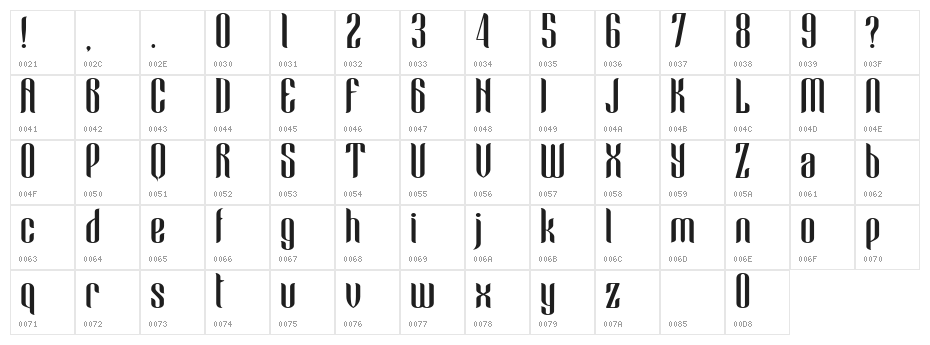 Blue Angel - Demo Regular Character Map