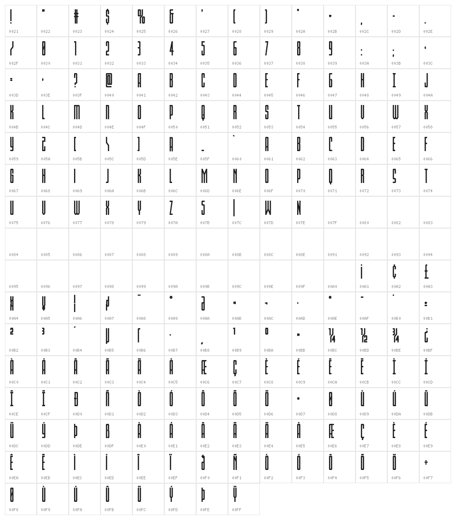 Blue Cobra Bold Character Map