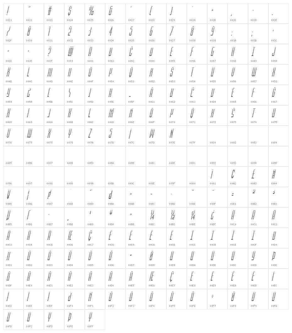 Blue Cobra Gradient Italic Character Map