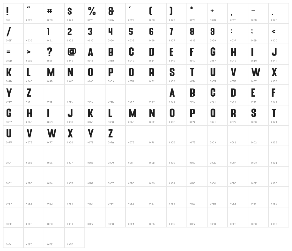 Blue Fonte Sans Character Map