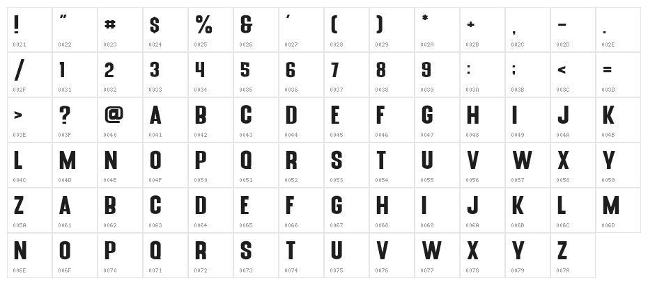 Blue Fonte Sans Character Map