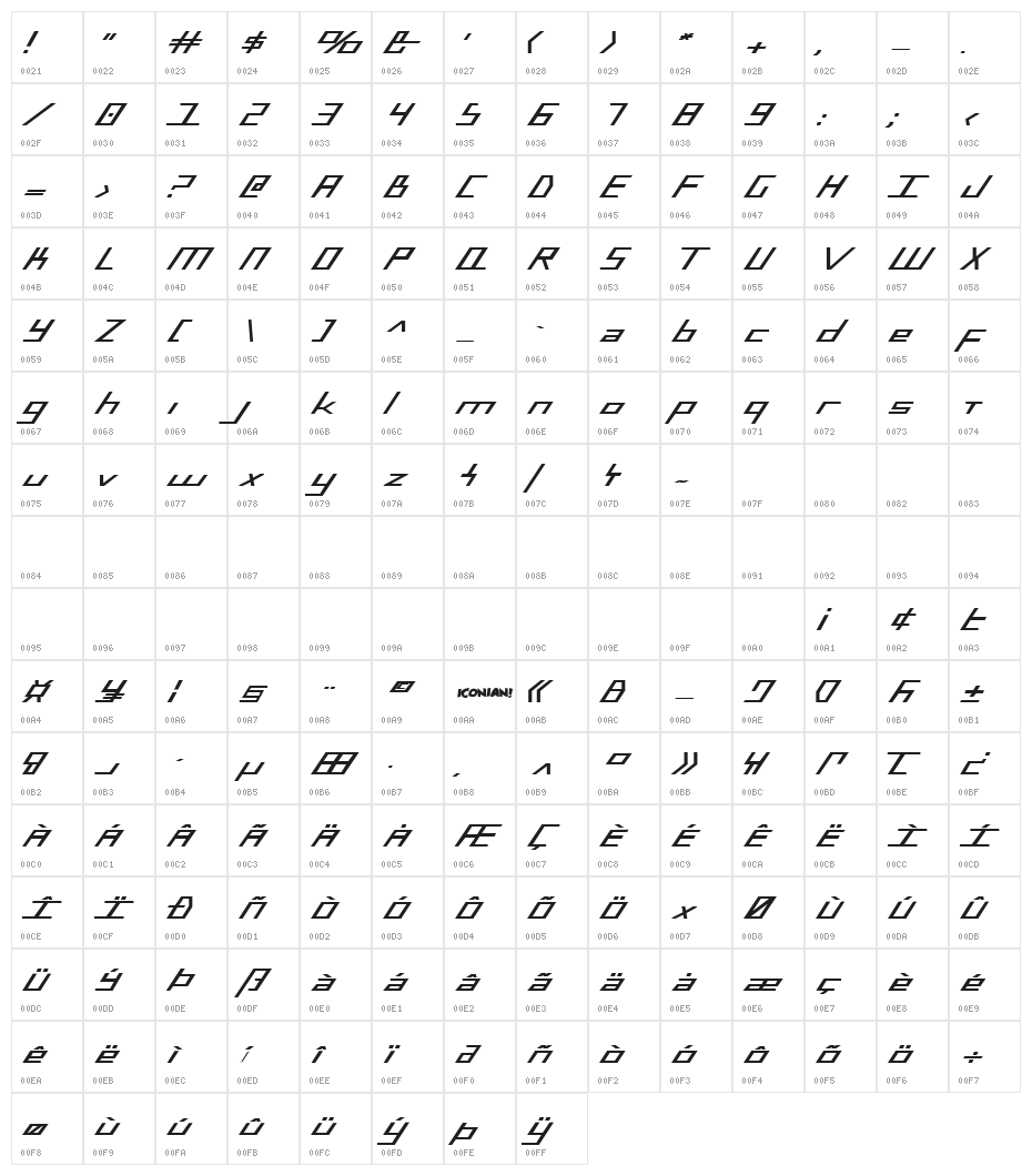 Blue July Bold Expanded Character Map