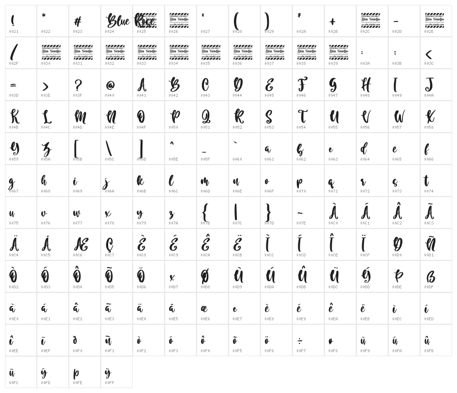 Blue Rose Personal Use Character Map
