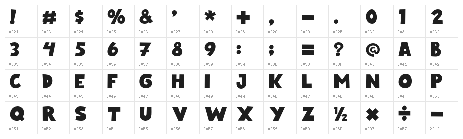 BlueNight-Regular Character Map