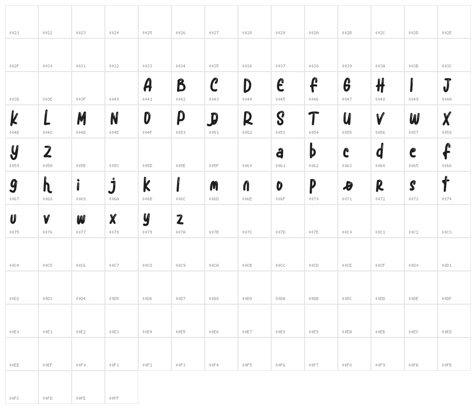 BlueSnowFREE Character Map