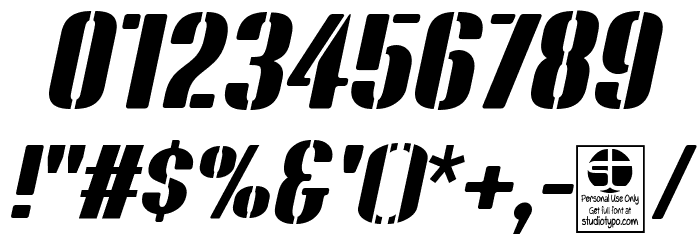 Bluefish STENCIL DEMO Italic Font OTHER CHARS
