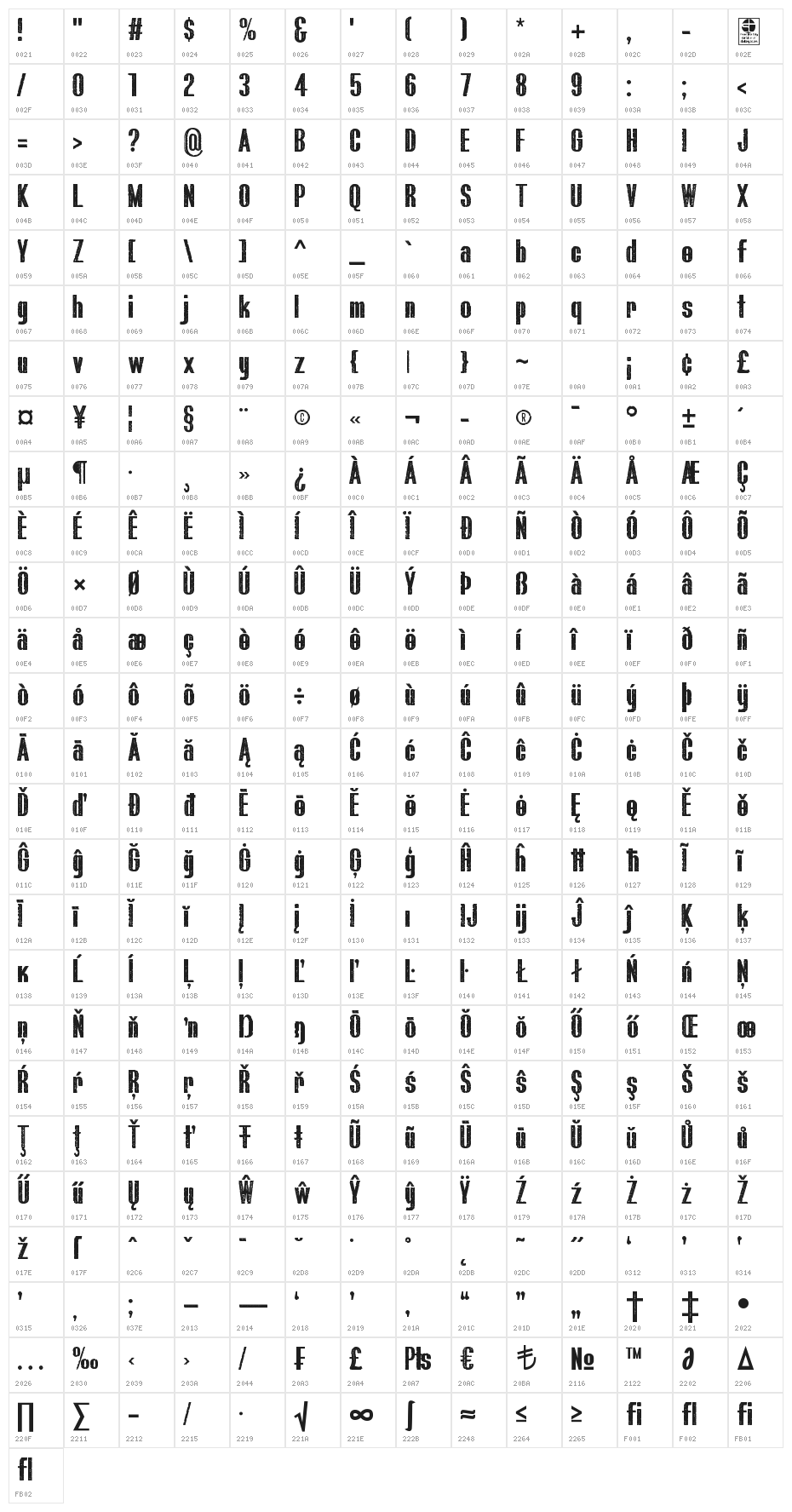 Bluefish_ERODED DEMO Character Map