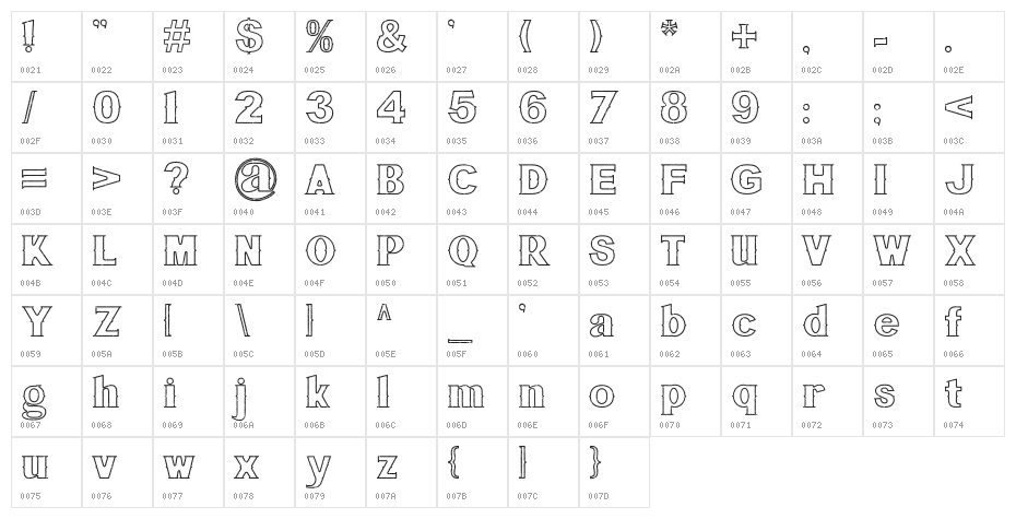Bluegrass OUTLINE Character Map