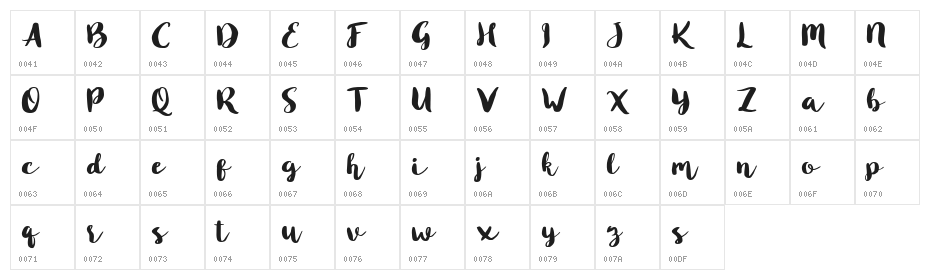 Blusty Script Free Regular Character Map