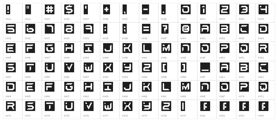 black and white Regular Character Map