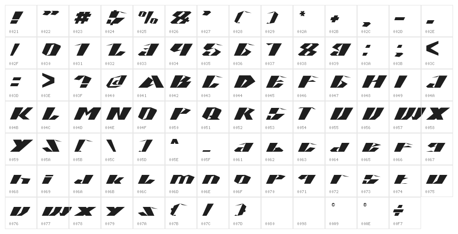 blade Regular Character Map
