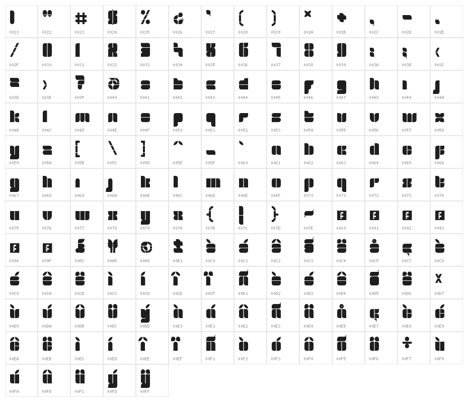 blox Regular Character Map