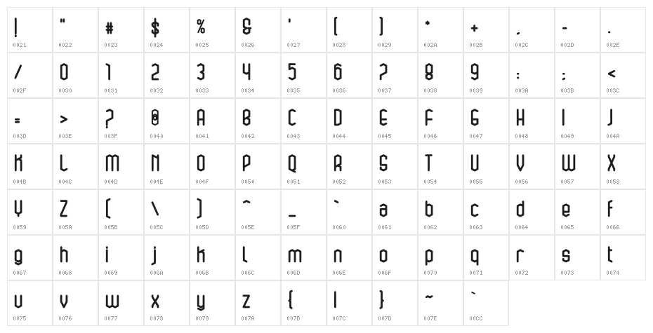 bluesquarebold Character Map