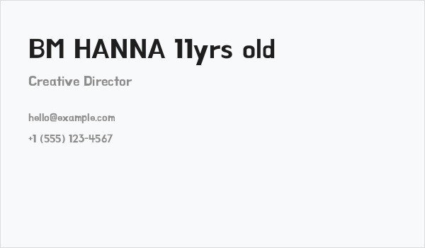 BM HANNA 11yrs old Business Card