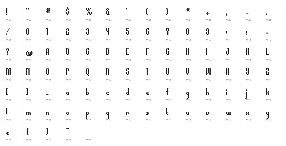 BM feather A20 Character Map