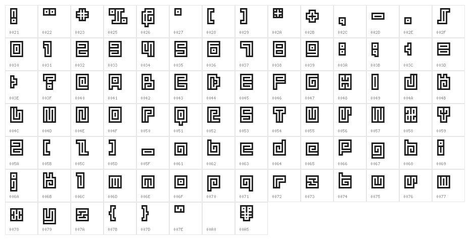 BM spiral A13 Character Map