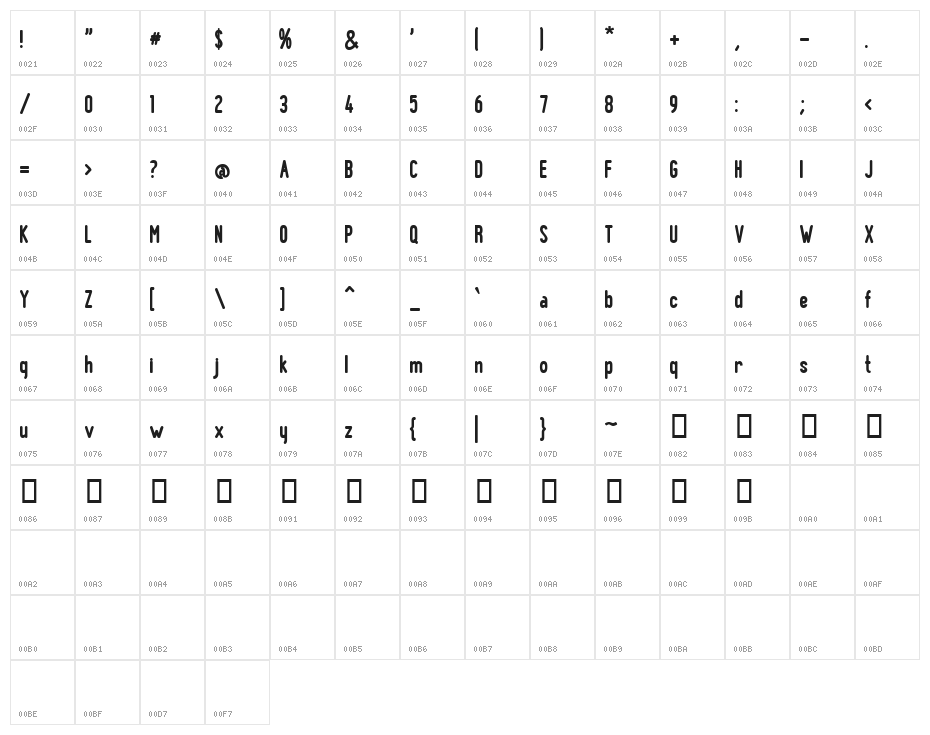 BN Pinky Bold Character Map