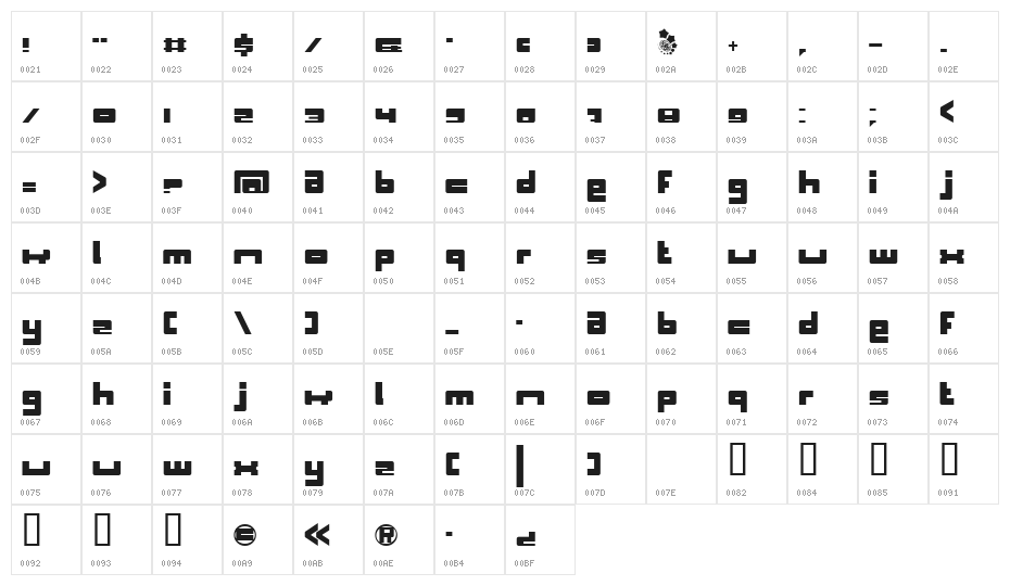 BN Space Chick Character Map