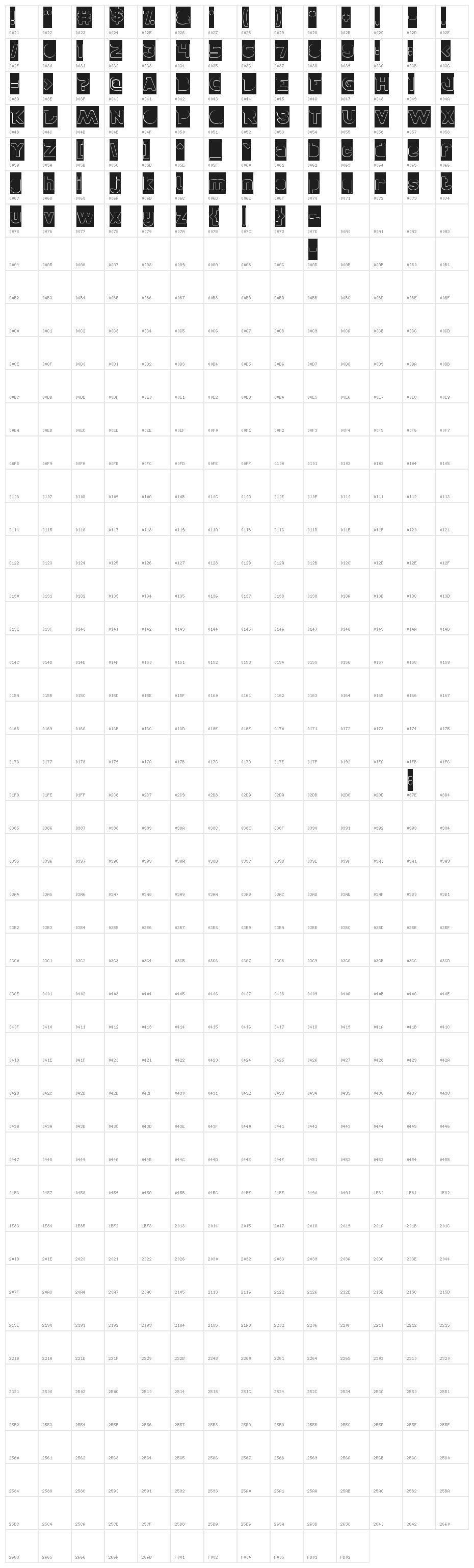 BOARDER-Hollow-Inverse Character Map