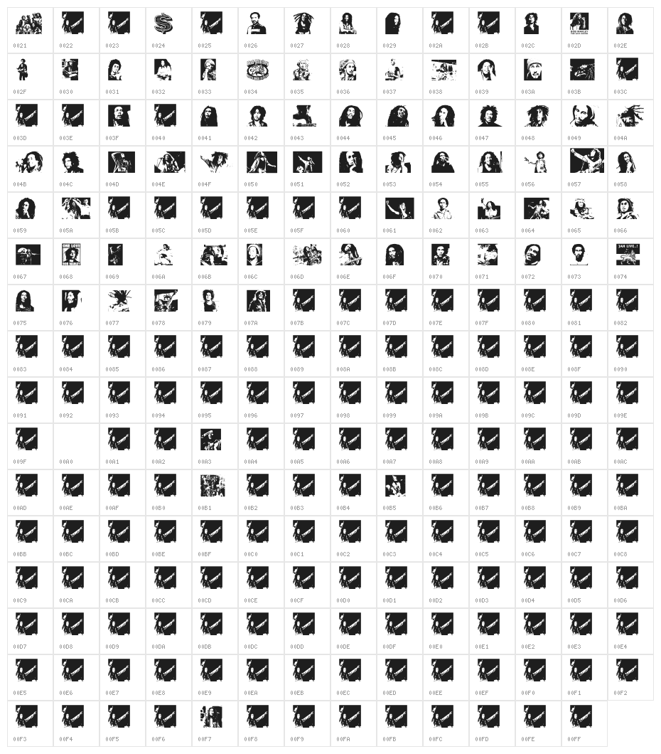BOB MARLEY Character Map