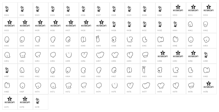 BOMB FONT Character Map