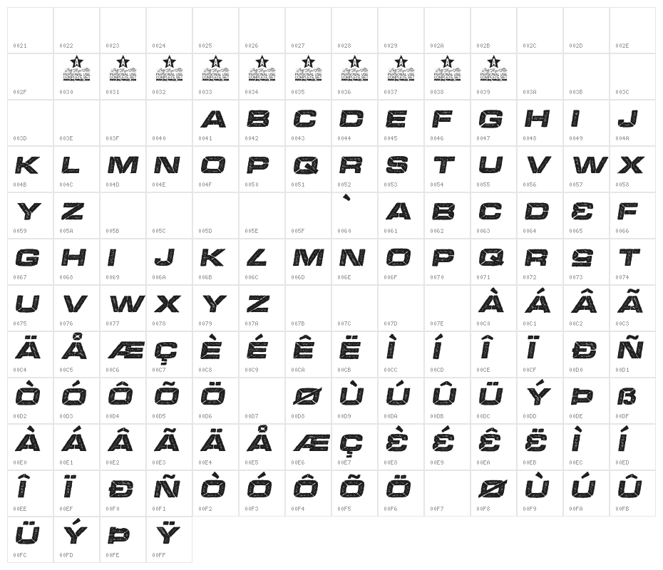 BOOKER ITALIC PERSONAL USE Bold Italic Character Map