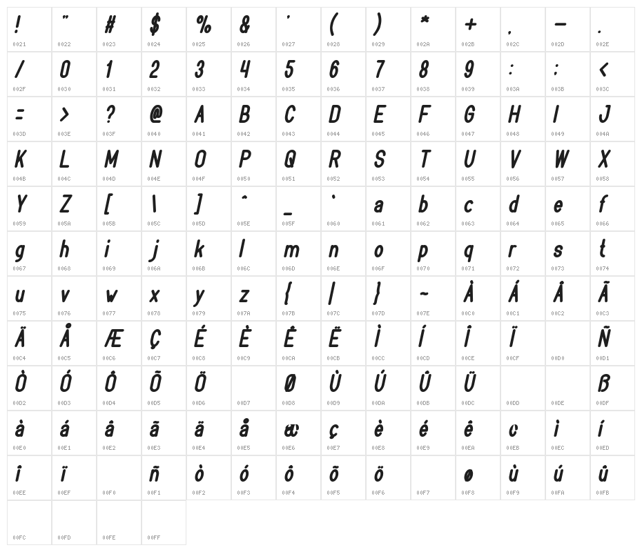 BOOKMARK Bold Italic Character Map