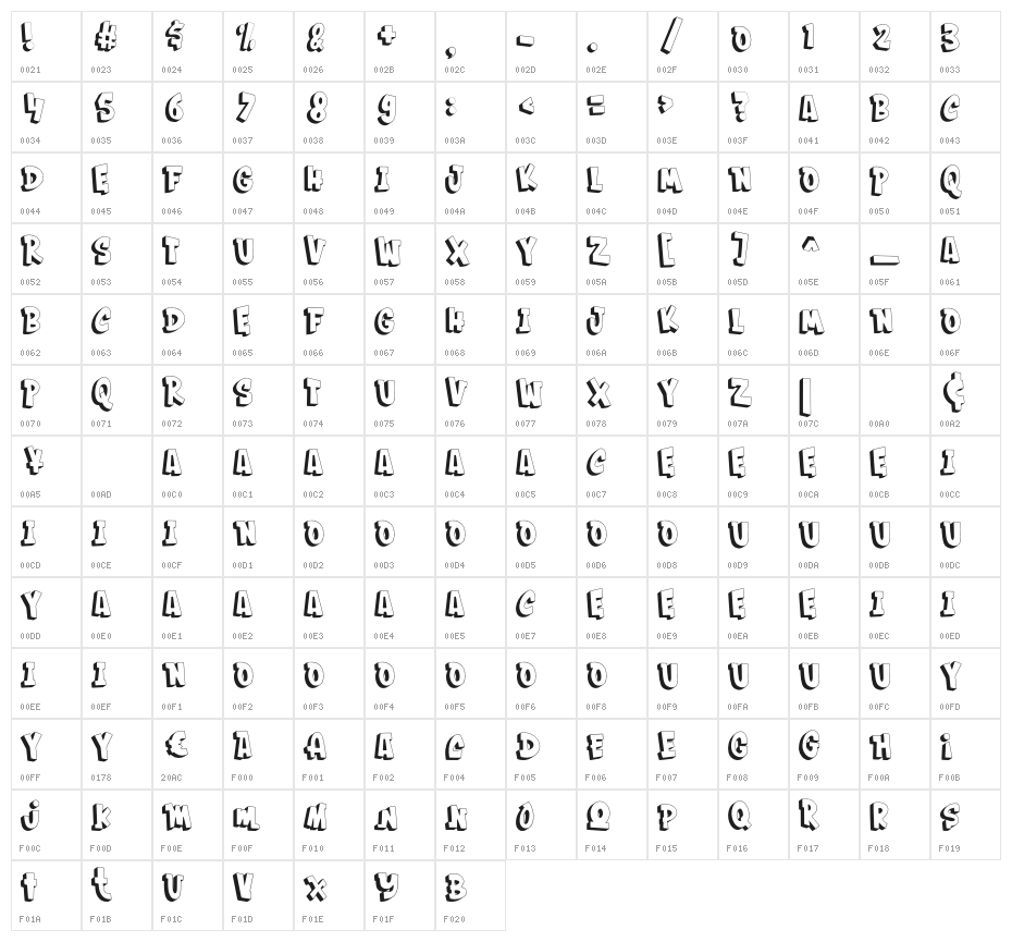 BOOMSTER Graffiti Character Map