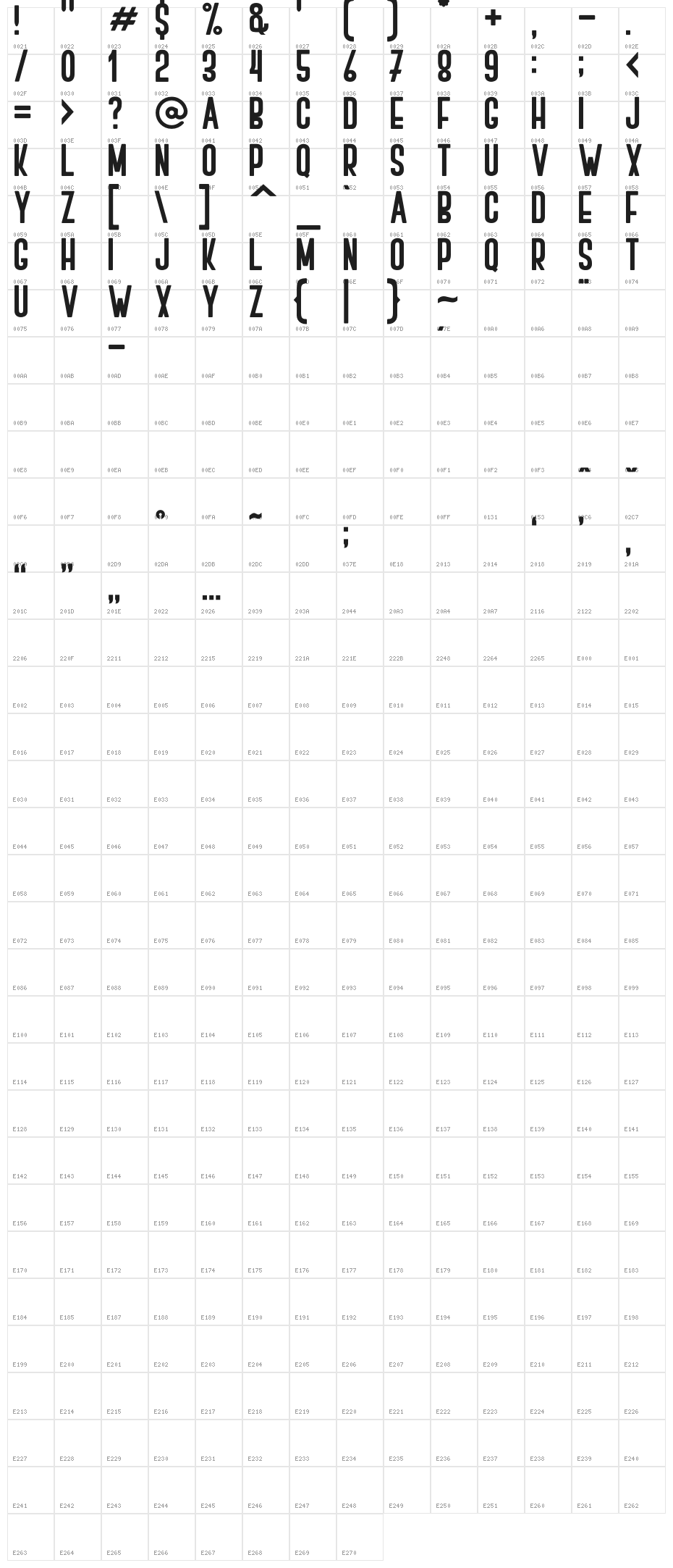 BOVEN 2 Character Map