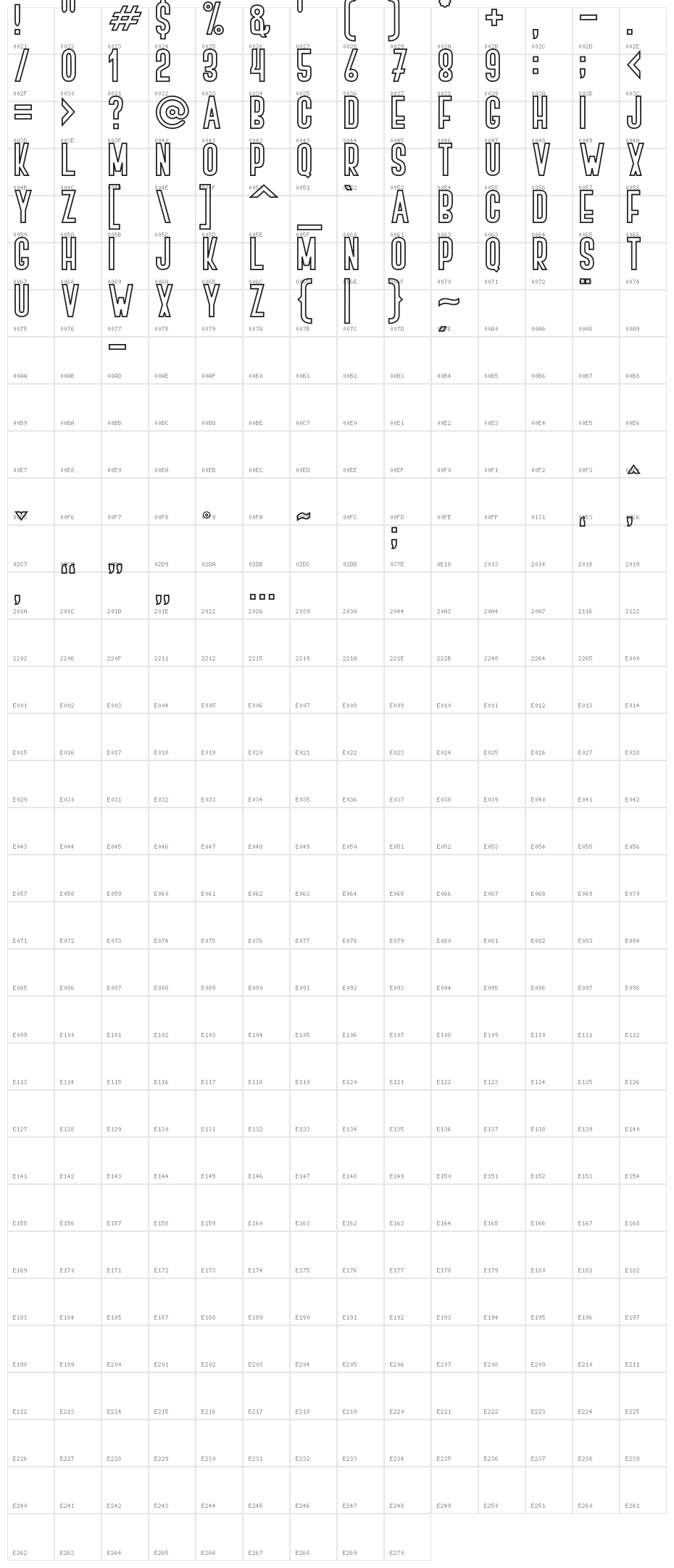 BOVEN 4 Character Map