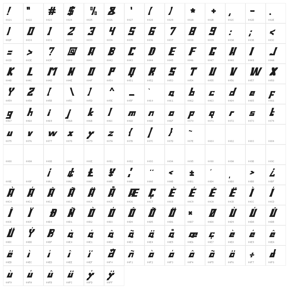 Bodax Bold Oblique Character Map