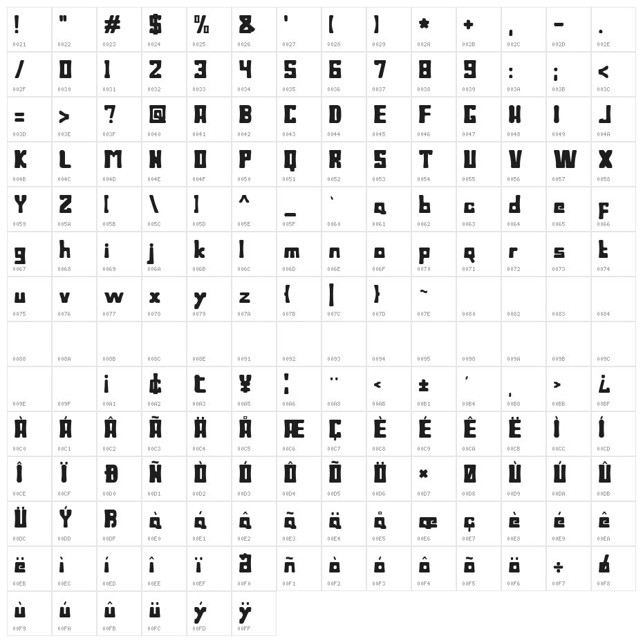 Bodax Bold Character Map