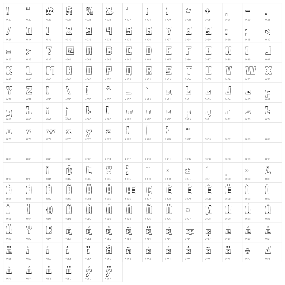 Bodax Outline Character Map