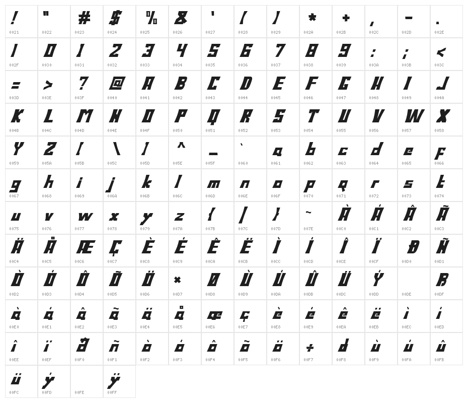 BodaxBoldOblique Character Map