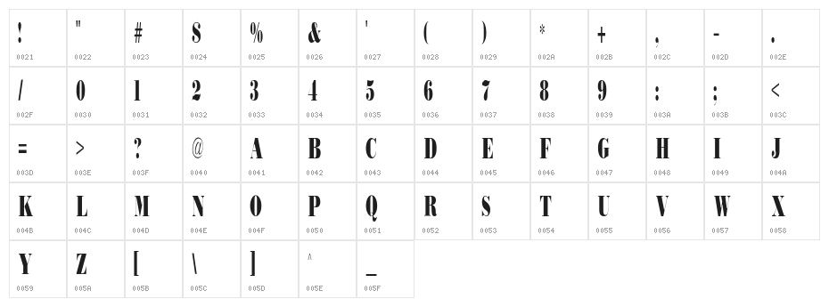 Bodidly-Condens Character Map