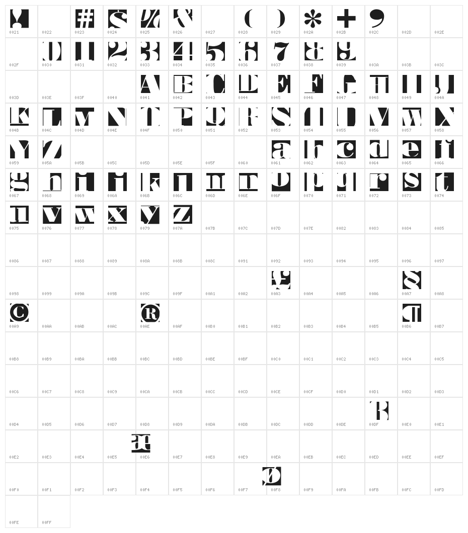 BodoblackSquares Character Map
