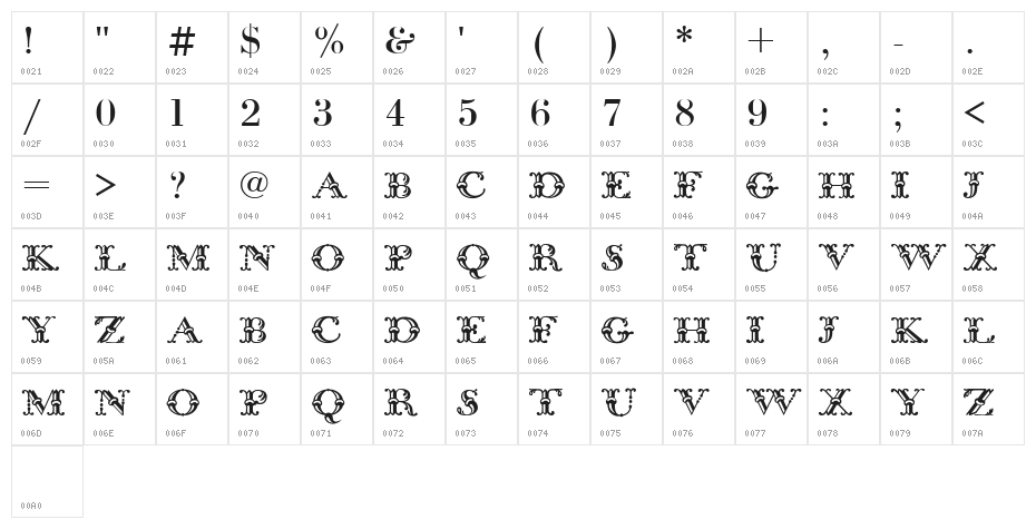Bodoni Initials Character Map
