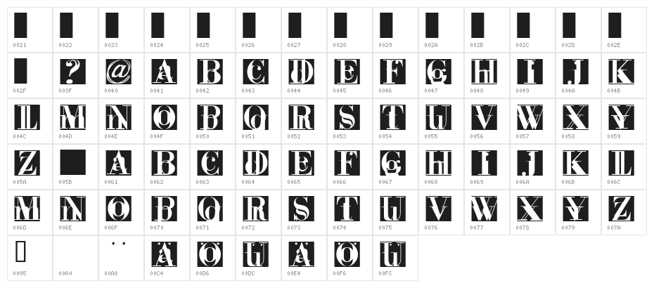 BodoniTwinsCaps Character Map