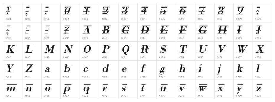 Bodonio Notebook Italic Character Map