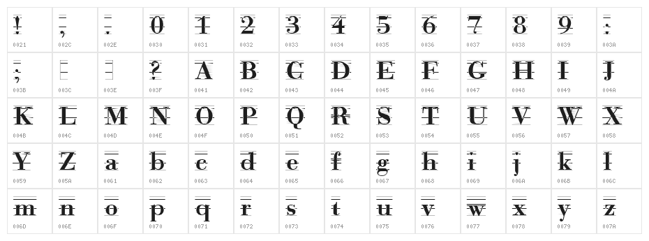 Bodonio Notebook Regular Character Map