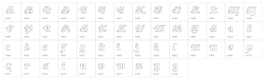 Bodywork-Outline Character Map