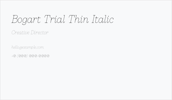 Bogart Trial Thin Italic Business Card