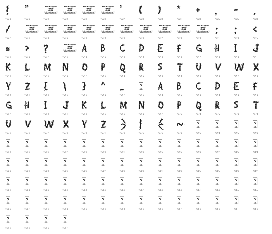 Bogarts Metal Character Map