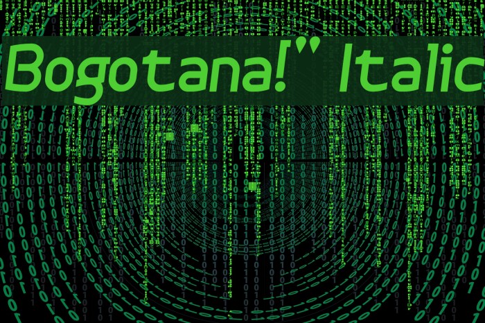 Bogotana!` Italic Font examples
