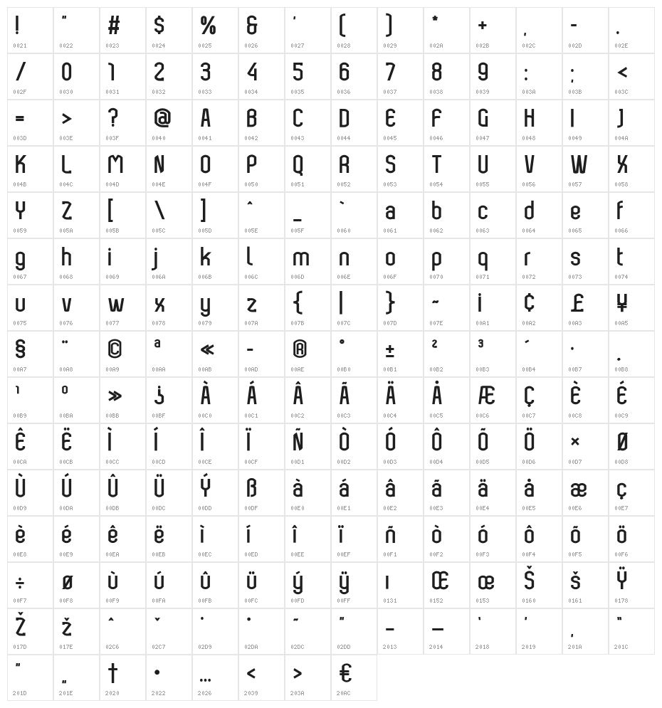 Bokeseni Bold Character Map
